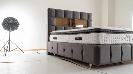 Pat tapitat Miami cadru metalic cu somiera rabatabila si lada depozitare [1]