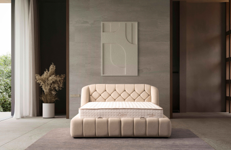 Pat tapitat Calm cadru metalic cu somiera rabatabila si lada depozitare [2]