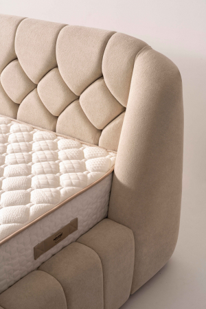 Pat tapitat Calm cadru metalic cu somiera rabatabila si lada depozitare [6]