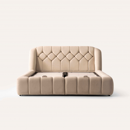 Pat tapitat Calm cadru metalic cu somiera rabatabila si lada depozitare [11]