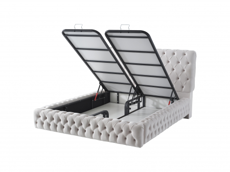 Pat tapitat Coral Chester cadru metalic cu somiera rabatabila si lada depozitare [4]