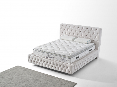 Pat tapitat Coral Chester cadru metalic cu somiera rabatabila si lada depozitare [10]