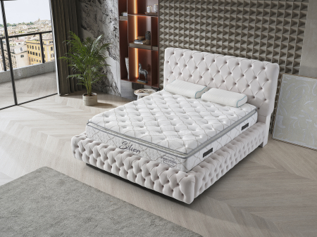 Pat tapitat Coral Chester cadru metalic cu somiera rabatabila si lada depozitare [1]