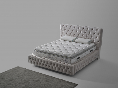 Pat tapitat Coral Chester cadru metalic cu somiera rabatabila si lada depozitare [2]