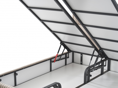 Pat tapitat Maya cadru metalic cu somiera rabatabila si lada depozitare [10]