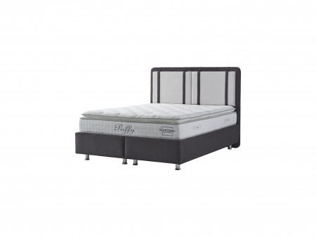 Pat tapitat Puffy cadru metalic cu somiera rabatabila si lada depozitare [8]