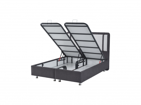 Pat tapitat Puffy cadru metalic cu somiera rabatabila si lada depozitare [4]