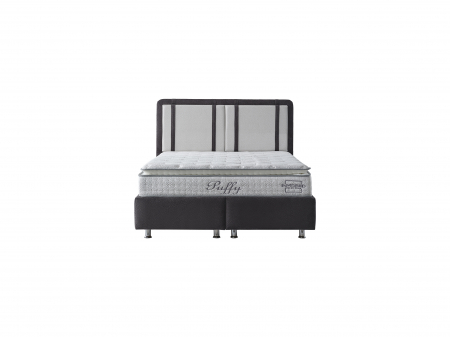 Pat tapitat Puffy cadru metalic cu somiera rabatabila si lada depozitare [9]