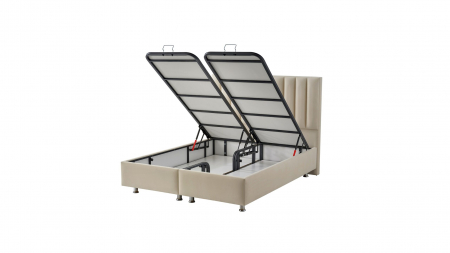 Pat tapitat Relax cadru metalic cu somiera rabatabila si lada depozitare [7]