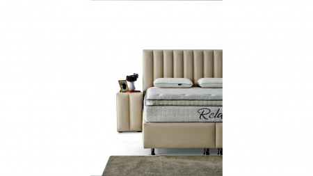 Pat tapitat Relax cadru metalic cu somiera rabatabila si lada depozitare [6]