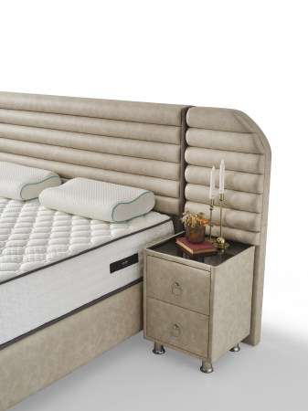 Pat tapitat Roza cadru metalic cu somiera rabatabila si lada depozitare  [8]