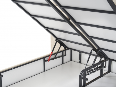 Pat tapitat Roza cadru metalic cu somiera rabatabila si lada depozitare  [10]