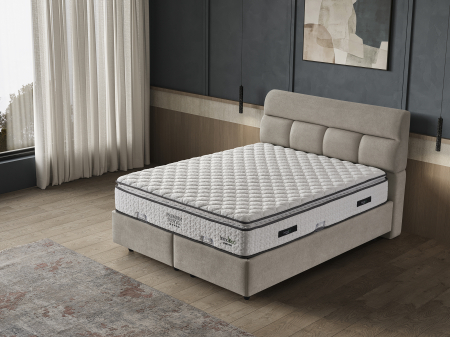 Paturi - Pat tapitat Premium Royal, cadru metalic cu somiera rabatabila si lada depozitare