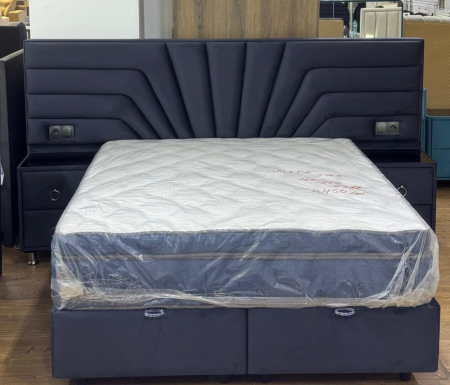 Paturi - Pat tapitat Venus, cadru metalic cu somiera rabatabila si lada depozitare