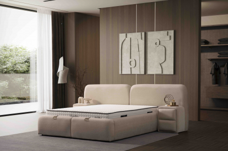 Pat tapitat Visco Star cadru metalic cu somiera rabatabila si lada depozitare [1]