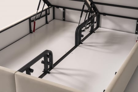 Pat tapitat Viva cadru metalic cu somiera rabatabila si lada depozitare [8]