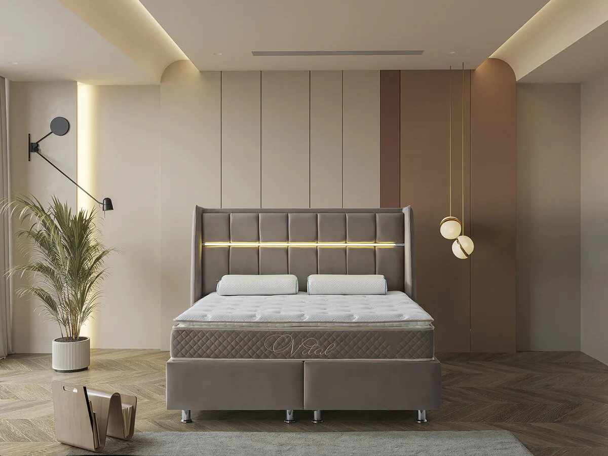 Pat tapitat Vital cadru metalic cu somiera rabatabila si lada depozitare [1]