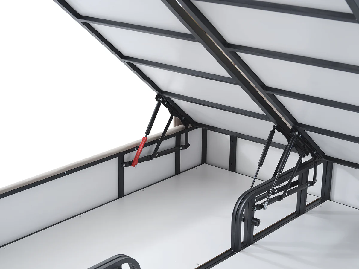 Pat tapitat Vital cadru metalic cu somiera rabatabila si lada depozitare [12]