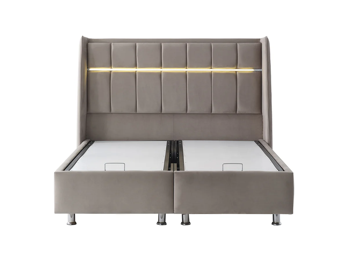 Pat tapitat Vital cadru metalic cu somiera rabatabila si lada depozitare [5]