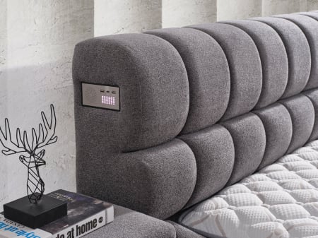 Pat tapitat Yildiz cadru metalic cu somiera rabatabila si lada depozitare [5]