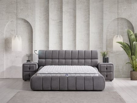 Pat tapitat Yildiz cadru metalic cu somiera rabatabila si lada depozitare [1]