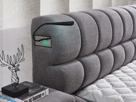 Pat tapitat Yildiz cadru metalic cu somiera rabatabila si lada depozitare [4]