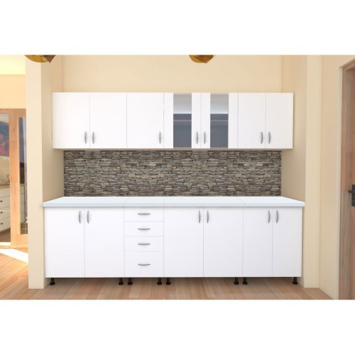 Bucatarie Alfa 2.6 metri PAL alb cu blat Alb [2]