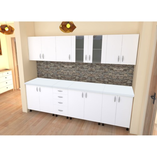 Bucatarie Alfa 2.6 metri PAL alb cu blat Alb [3]