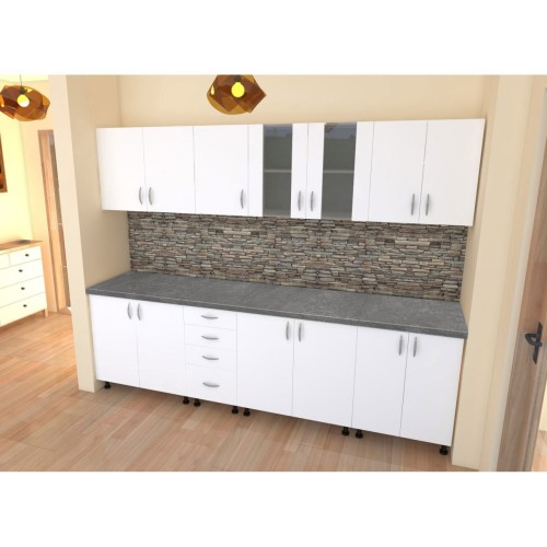 Bucatarie Alfa 2.6 metri PAL alb cu blat Beton [3]