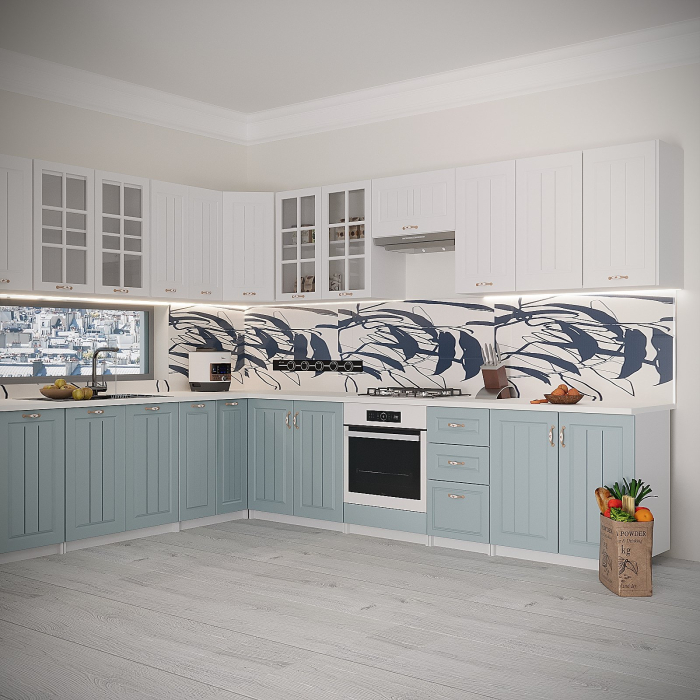 Bucatarie Bologna Colt MDF 260 x 90 x 260 cm Alb&Bleu [1]