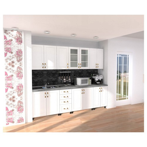 Bucatarie Zebra 2.6m MDF Alb - frezare dreapta [1]