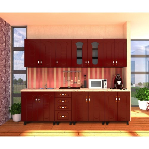 Bucatarie Zebra 2.6m MDF Rosu - frezare tulip [3]