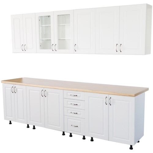 Bucatarie Zebra 260 cm din MDF Alb Lucios cu blat termoizolant imitatie crem [3]