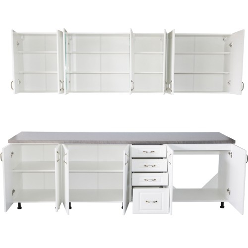 Bucatarie Zebra 260 cm din MDF Alb Lucios cu blat termoizolant imitatie gri [4]