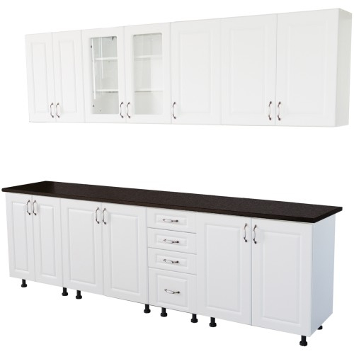 Bucatarie Zebra 260 cm din MDF Alb Lucios cu blat termoizolant negru [4]