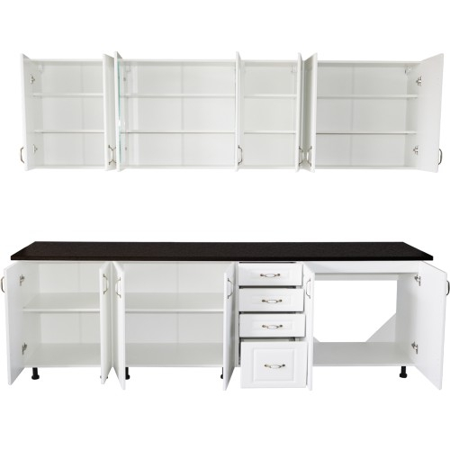 Bucatarie Zebra 260 cm din MDF Alb Lucios cu blat termoizolant negru [3]