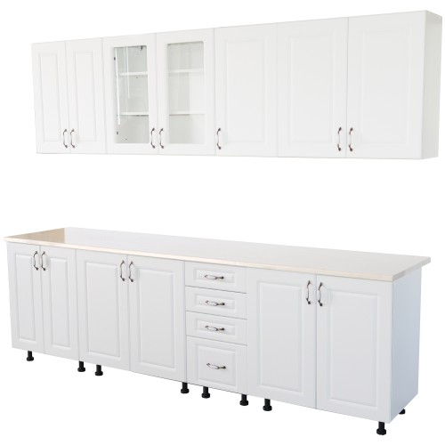 Bucatarie Zebra 260 cm din MDF Alb Mat cu blat termoizolant imitatie Alb / Bej [3]