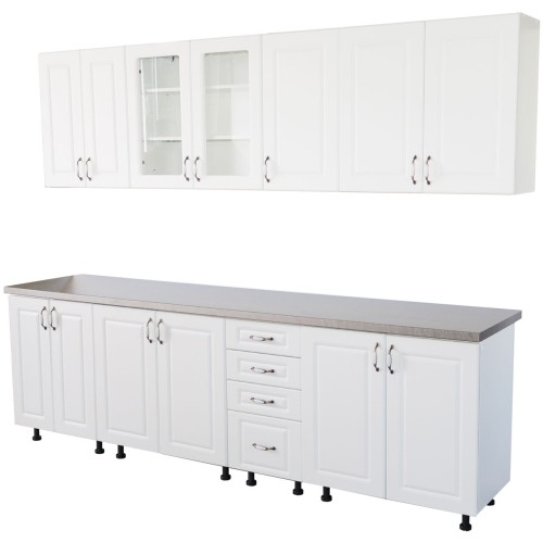 Bucatarie Zebra 260 cm din MDF Alb Mat cu blat termoizolant imitatie gri [4]