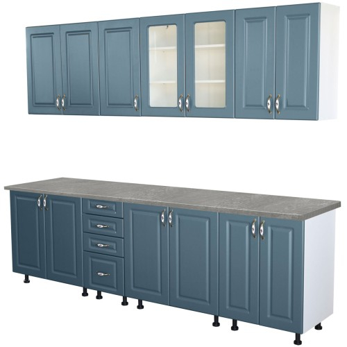 Bucatarie Zebra 260 cm din MDF Albastru cu blat termoizolant gri [3]