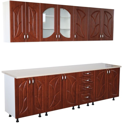 Bucatarie Zebra 260 cm din MDF Cedru frunza cu blat termoizolant alb/gri [1]