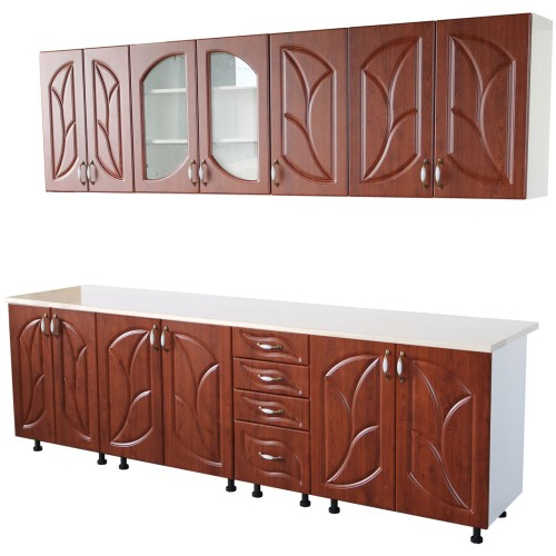 Bucatarie Zebra 260 cm din MDF Cedru frunza cu blat termoizolant alb/gri [3]