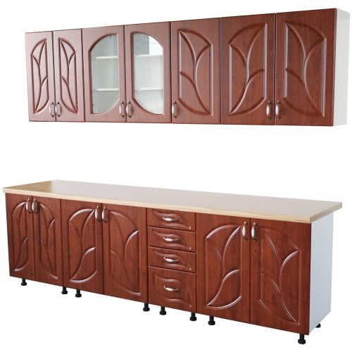 Bucatarie Zebra 260 cm din MDF Cedru frunza cu blat termoizolant crem [3]