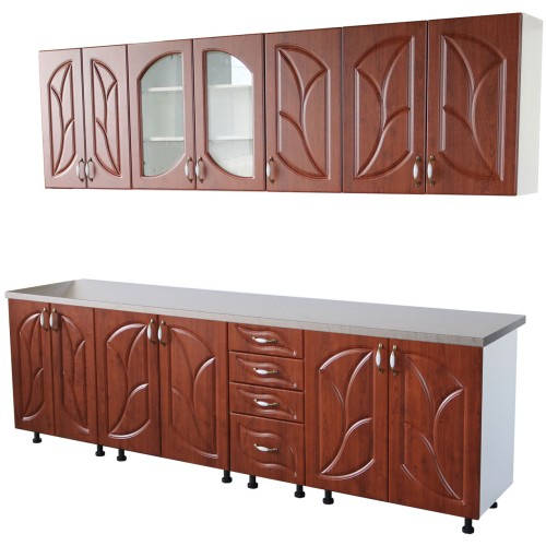 Bucatarie Zebra 260 cm din MDF Cedru frunza cu blat termoizolant gri [3]