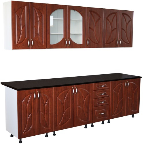 Bucatarie Zebra 260 cm din MDF Cedru frunza cu blat termoizolant negru [1]