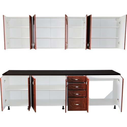 Bucatarie Zebra 260 cm din MDF Cedru frunza cu blat termoizolant negru [4]