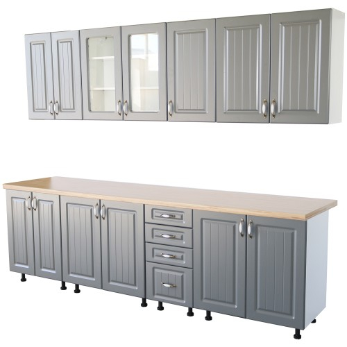 Bucatarie Zebra 260 cm din MDF Gri cu blat gros termoizolant culoare Artar [4]