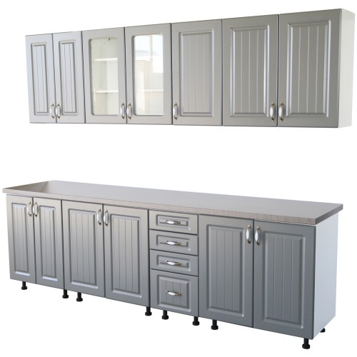 Bucatarie Zebra 260 cm din MDF Gri cu blat gros termoizolant culoare Beton [5]