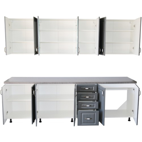 Bucatarie Zebra 260 cm din MDF Gri cu blat gros termoizolant culoare Beton [4]