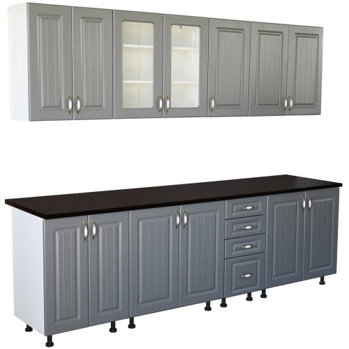 Bucatarie Zebra 260 cm din MDF Gri cu blat gros termoizolant culoare Negru [1]