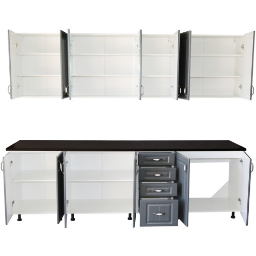 Bucatarie Zebra 260 cm din MDF Gri cu blat gros termoizolant culoare Negru [3]